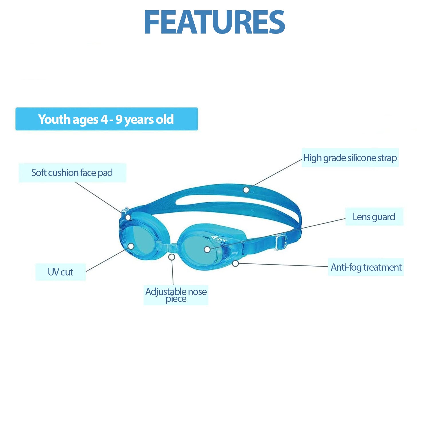 Junior Squidjet Swim Goggles for Ages 4-9, V-710JA