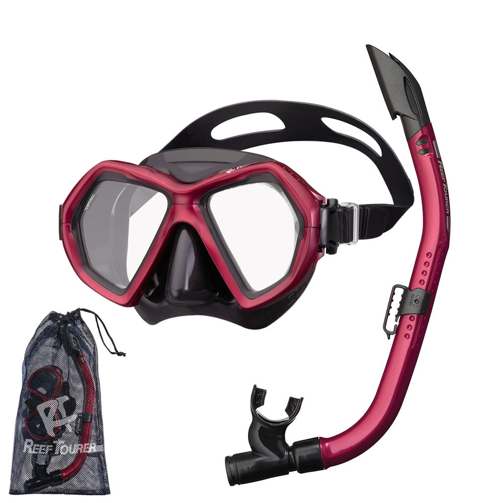 Adult X-Plore 2-Window Mask & Snorkel Set, Black/Metallic Dark Red