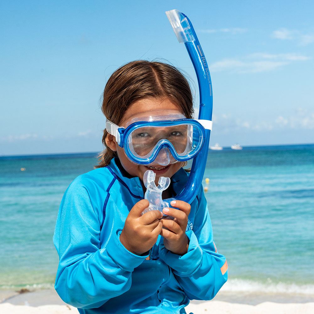 Youth Single-Window Mask & Snorkel Combo Set 2024 for Kids,Metallic Blue