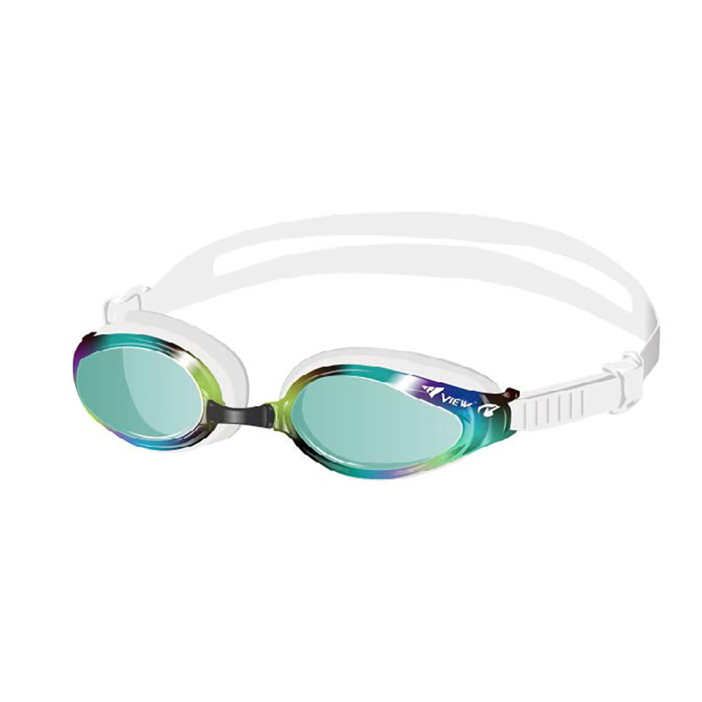 View Swimming Gear V-640asa Swipe Curved Lens Fitness Swim Goggles, Clear Blue/White