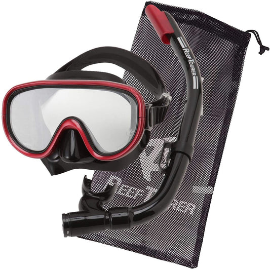 Adult Single-Window Mask & Snorkel Combo, Black/Metallic Dark Red