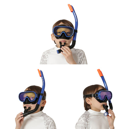 Youth Single-Window Mask & Snorkel Set, Black/Metallic Blue (Mirrored Lens)