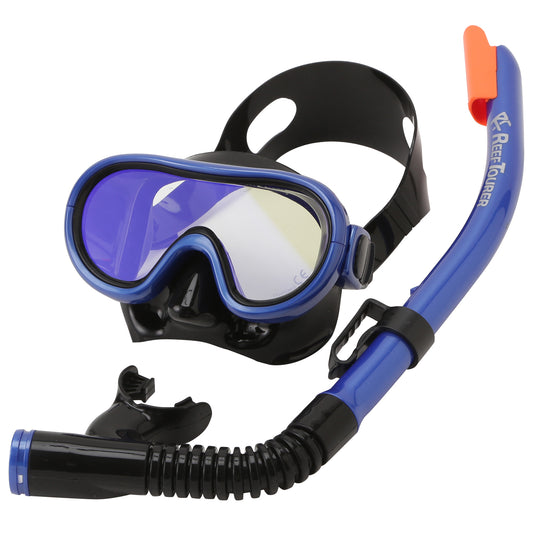 Youth Single-Window Mask & Snorkel Set, Black/Metallic Blue (Mirrored Lens)